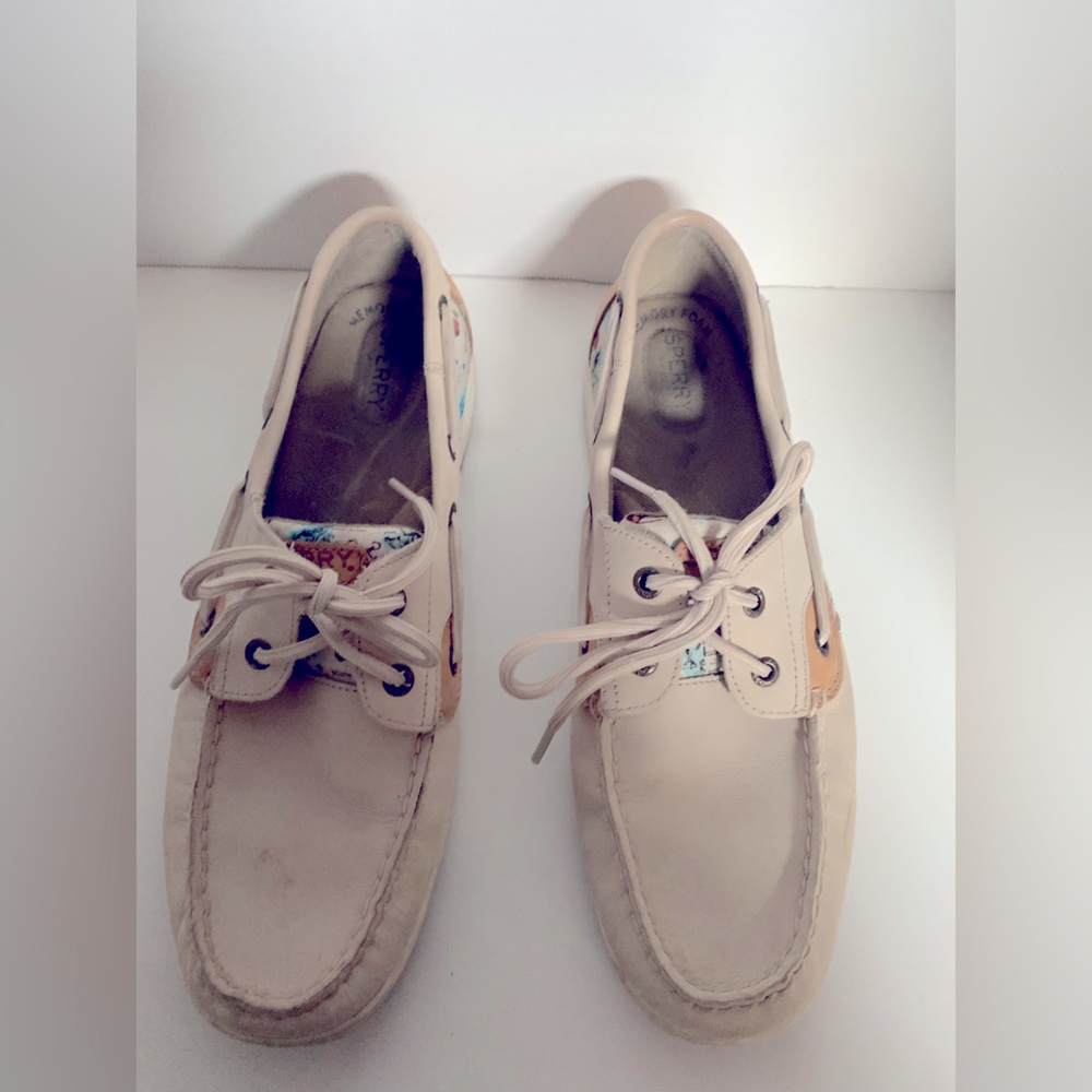 Sperry Leather Boat Top Sider Shoes - Map Design - Tie - Women's 11M